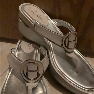 Cole Haan Nike Air Sandal Wedges, Silver, Size 8